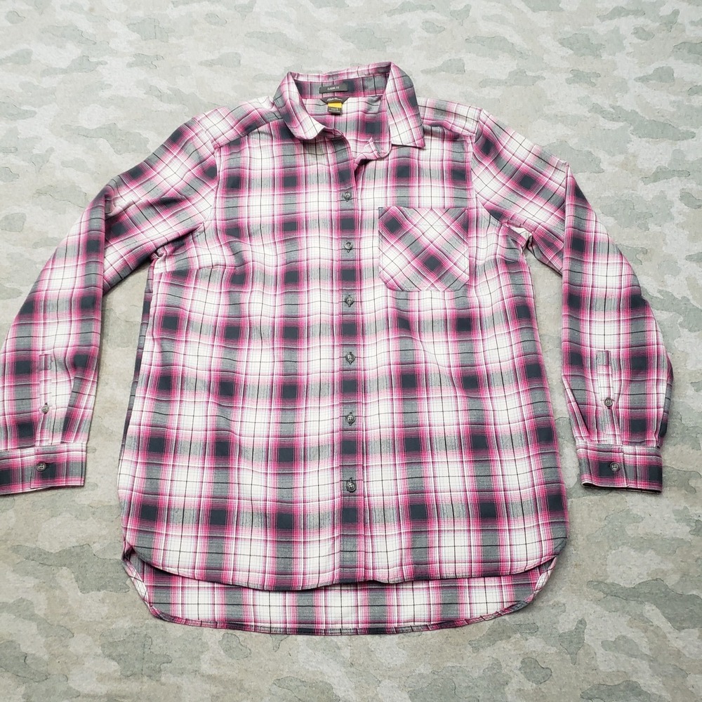 Eddie Bauer Top Womens Large Pink Classic Fit Long Sleeve Button-Up Plaid